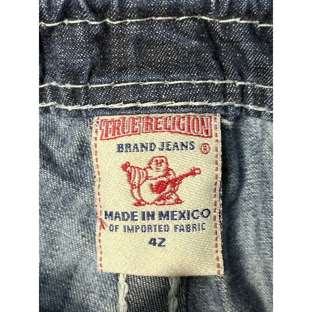 TRUE RELIGION Commander Big T Cargo Shorts Mens 42 Denim Drawstring